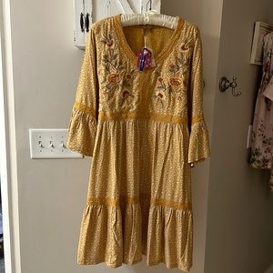 April Cornell Fall Gold Floral Peasant Dress